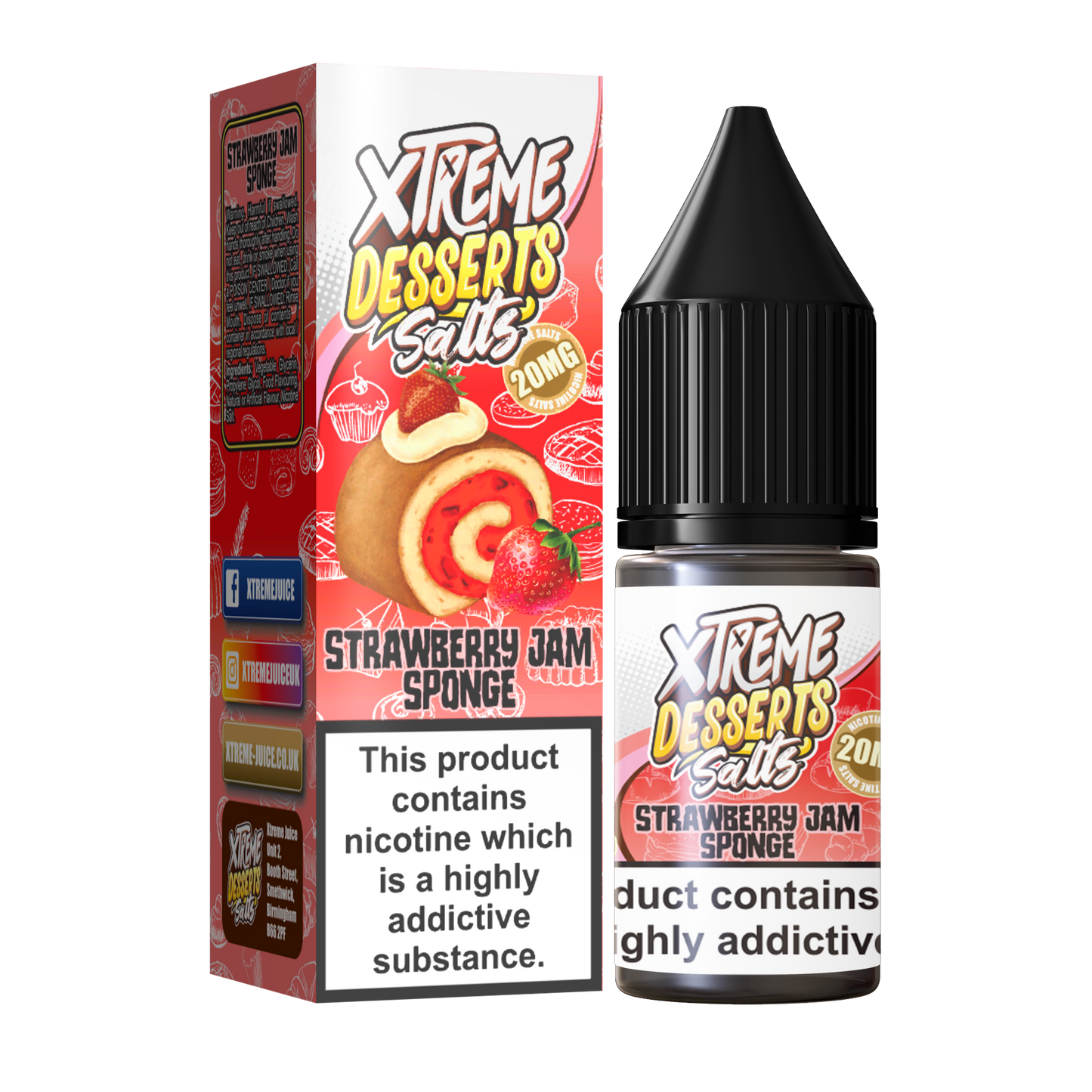 Strawberry Jam Sponge Nic Salt E-Liquid 10ml - Xtreme Desserts 10mg 20mg