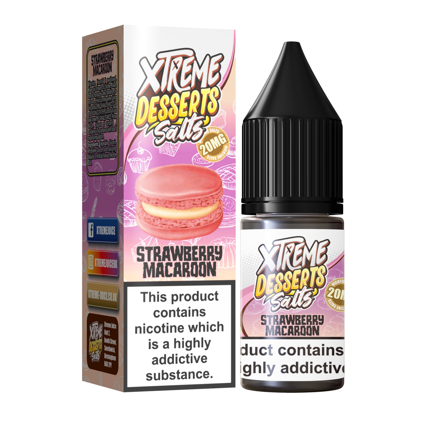 Strawberry Macaroon Nic Salt E-Liquid 10ml - Xtreme Desserts 10mg 20mg