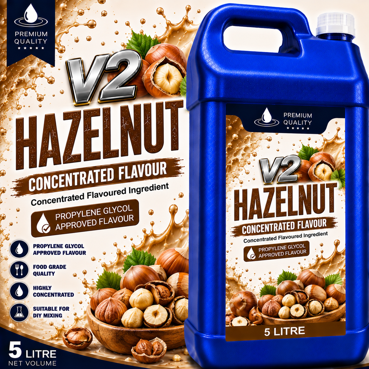 V2 Hazelnut DIY E-Liquid Flavour Concentrate 5L - Absolute Vape